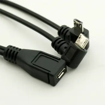 10vnt Micro USB 2.0 Moterų Dual 2 Vyrai Splitter Y 90°Kampas Įkroviklis Duomenų Kabelis Laido 30cm