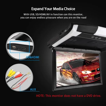 12 colių Monitorius 1280*800 Vaizdo HD Skaitmeninis TFT Ekranas Widescreen Ultra-plonas Montuojamas Automobilio Stogo Player HDMI AV FM USB SD MP5 NE DVD