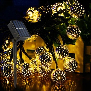 12M LED Styginių Šviesos Maroko Metalo Kamuolys 100Leds Baterijos/Saulės energija Kalėdinė Girlianda Lempa, String, Miegamojo Sodo Puošmena