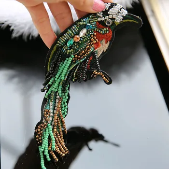 1Pcs/daug 7.5*18cm Sunkiųjų Granulių siuvinėjimas 3D papūga paukštis pleistras drabužių, skrybėlių dekoratyvinis pleistras aplikacijos A188