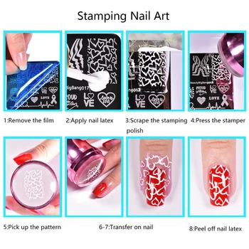 20-24 VNT BeautyBigBang Štampavimo Nagų Plokštelių Rinkinį Geometrijos Nėrinių Gėlių Lapai Dryžuotas Banga Dizaino Nail Art Stamping Šabloną