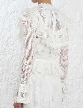 2019 Naujas Atvykti Aukštos Kokybės Prabangus Baltos spalvos Nėrinių Suknelė Moterims Tuščiaviduriai Iš Long Rankovėmis Varpo O-kaklo Šalis Suknelė Vestidos DS104