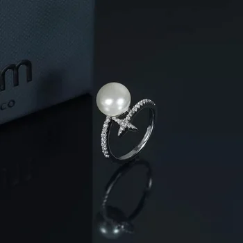 2019 naujo dizaino Europos šaudymo žvaigždė crystal žiedai originalus prekių elegantiškas, subtilus žiedų su pearl mergina