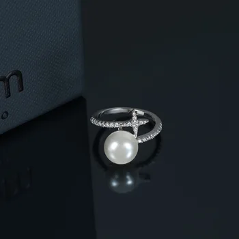 2019 naujo dizaino Europos šaudymo žvaigždė crystal žiedai originalus prekių elegantiškas, subtilus žiedų su pearl mergina