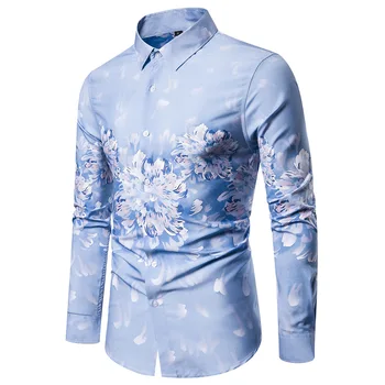 2019 vyriški Marškiniai Gėlių Spausdinti Vyras Atsitiktinis Marškinėliai Slim Mados Klasikinis Vyrų Suknelė Marškinėliai Vyrams ilgomis Rankovėmis Drabužius
