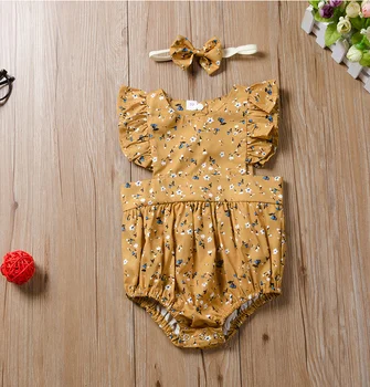 2020 Bamblys Baby Girl Dress Saldus Geltonas Gėlių Gėlių Spausdinti Trumpos Pynimas Rankovės Suknelės Naujagimių Drabužiai