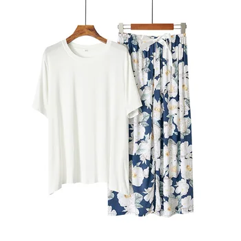 2020 Japonų stiliaus vasaros ponios modalinio ir medvilnės pižama kostiumas paprastas gėlių pižama namų paslauga kostiumas moterims dviejų dalių komplektas vasarai