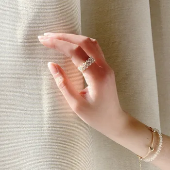 2020 Korėjos Naujas Daugiasluoksnės Cirkonis Imituojamas Pearl Atidaryti Žiedai Moterims, Rankų Papuošalai Vestuvių Reguliuojamas Žiedo Žavesio Dovana