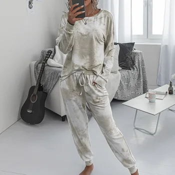 2020 m. Rudens Žiemos Loungewear Moterų Pyjama Nustatyti tie dažai Namų Drabužiai Lounge Nustatyti Homewear Moterys ilgomis Rankovėmis Ištaigingas Dėvėti Sleepwear