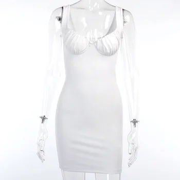 2020 Seksualus Ruched Mini Suknelė Moterims Juoda Balta Slim Clubwear Šalis Suknelė Elegantiška Panele Suknelės Vasaros Bakas Suknelės Femme Drabužiai