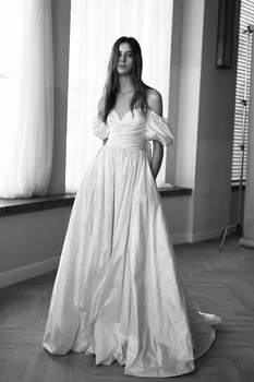 2021 Bohemijos Vestuvių Suknelės Derliaus Satino nuo Peties Vestuvinės Suknelės Vestuvių Suknelė Užsakymą vestidos de novia