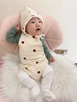 2021 M. Pavasarį Korėjos Stiliaus Bamblys Baby Kombinezonas Kūdikiui Suspender Kelnes Berniuko, Darbo Drabužiai, Spausdinimo Merginos Medvilnės Mielas Jumpsuit Su Skrybėlę