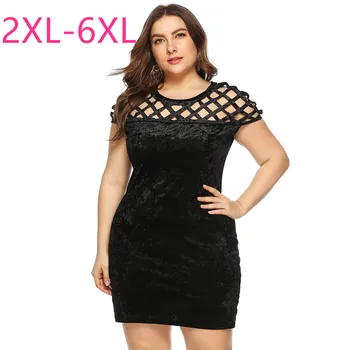 2021 naujas vasaros plius dydžio mini suknelė moterims didelis slim atsitiktinis trumpas rankovės tuščiaviduriai dėmesį, O kaklo suknelės juoda 3XL 4XL 5XL 6XL