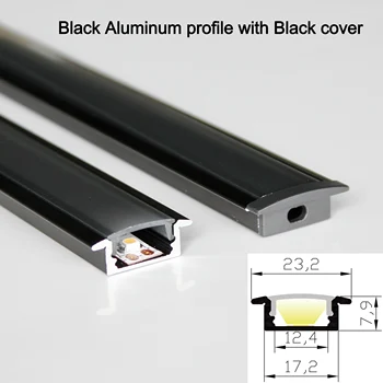 20m (20pcs) daug, 1m per gabalas, juoda aliuminio profilis led šviesos juostelės su juodas/pieniškas/skaidrus dangtelis