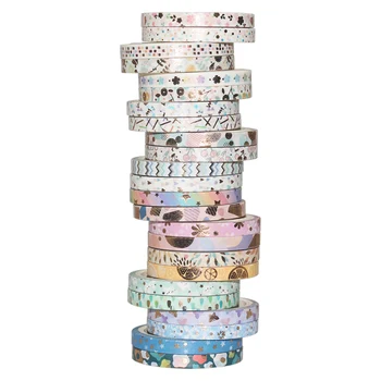 24pcs/pak Įvairių spalvų folija Washi Tape Scrapbooking Dekoratyvinis Lipnios Juostos Popieriaus Japonijos Raštinės reikmenys Slim washi tape rinkinys