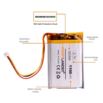 3 sriegis 523450 3.7 V,1100mAH Li-ion polyme baterija GPS,mp3,mp4,mp5,dvd <Replace Corsair=