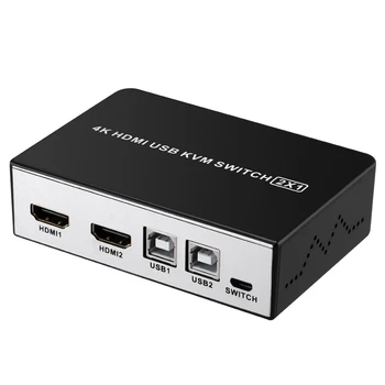 4K HDMI USB KVM Switch Box 2 Prievadai Ieškiklis Rodantis HD Ekranas 4 USB Prietaiso Desktop Mygtukas Jungiklis Karšto pagrindinis Jungiklis