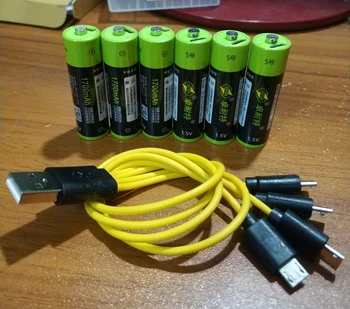 6pcs ZNTER 1,5 V AA 2550mwh USB AA 1,5 V 1700mAh li-polimero li-po įkraunama ličio li-ion baterija su USB laidu pack