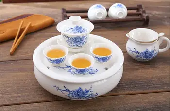 8pcs nustatyti, fine bone china gongfu arbatos rinkinys, keramikos gaiwan kinų arbatos rinkinys su padėklu, porceliano kung fu arbatos ceremonija, arbata kelionės