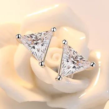 925 sterlingas sidabro mados blizga trikampis kristalas ponios'stud auskarai moterims, papuošalai moterų gimtadienio dovana pigu