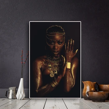 Afrikos Amerikos Drobė Sienos Meno Juoda Moters Portretas Tapybos Kūrinys Mados Modelis Make Up ant Veido Kūrinys Lašas Laivybos