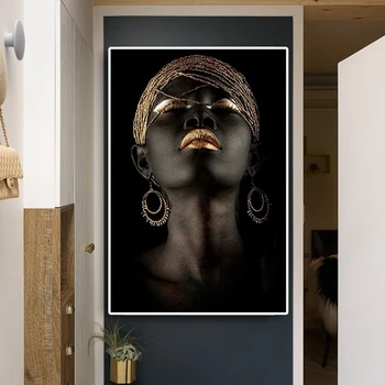 Afrikos Amerikos Drobė Sienos Meno Juoda Moters Portretas Tapybos Kūrinys Mados Modelis Make Up ant Veido Kūrinys Lašas Laivybos