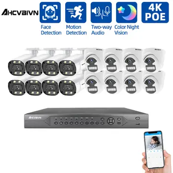 AHCVBIVN 16CH 4K NVR HD 8MP Saugumo Kameros Komplektas Lauko Spalva Naktinio Matymo IP Kameros su POE CCTV Vaizdo įrašų Namų Priežiūros Sistema