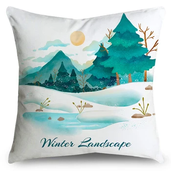 Akvarelė žiemos modelis atspausdintas pagalvės užvalkalą poliesterio pluošto, minkšta automobilių sofa namų puošybai pagalvė pagalvėlės dangtis