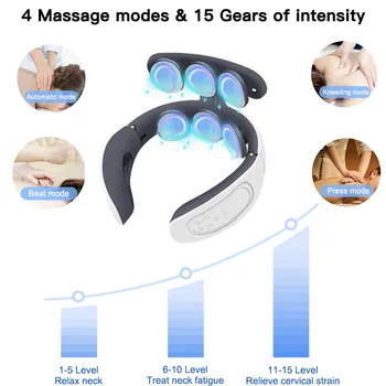 Amazefan Kaklo Massager atnaujinti 6 pleistrai Mikro srovės masažas 15 įrankių intensyvumo & Karšto suspausti USB įkrovimo massager