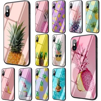Ananasų ananas Grūdintas Stiklas telefono dangtelį case for iphone 5 5s SE 2020 6 6s 7 8 Plus X XR XS 11 pro Max