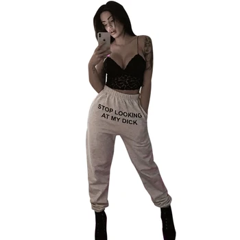 Atsitiktinis Kelnės Moterims Laišką Sustabdyti Ieško Mano Penis Medvilnės Jogger Aukšto Juosmens Juostelės Kelnės Prarasti Mados Hip-Hop Streetwear
