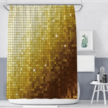 Aukso mozaika geometrinis dušo užuolaidos vonios rinkinys neprivaloma neslidžia grindų kilimėlis ir tualeto grindų kilimėlis rinkinys