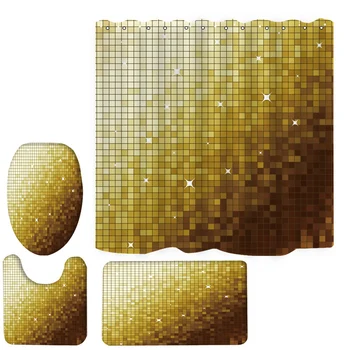 Aukso mozaika geometrinis dušo užuolaidos vonios rinkinys neprivaloma neslidžia grindų kilimėlis ir tualeto grindų kilimėlis rinkinys