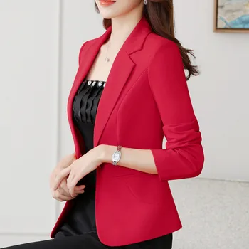 Aukštos Kokybės 2021 Naujas Mados Pavasario Rudens Švarkas Tiesiai Sklandžiai Striukė Office Lady Stiliaus Kailis Oficialų Darbą, Dėvėti Raudonos Spalvos Juodas Kostiumas