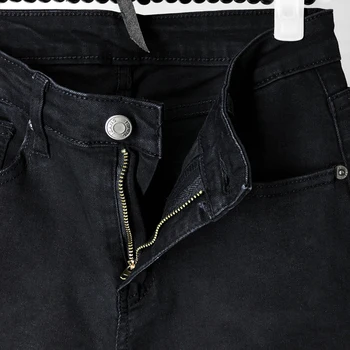 Aukštos kokybės moterų džinsai skinny pagrindinio stiliaus atsitiktinis vientisos spalvos džinsinio audinio kelnės Slim juodas ruožas džinsai