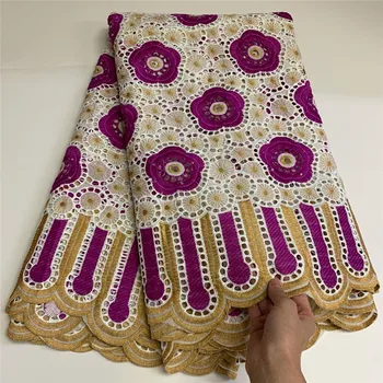 Aukštos kokybės nigerijos nėrinių medvilnės šveicarijos vienspalviai voile nėrinių audinys su embrodery afrikos nėrinių suknelė medžiaga 5yards