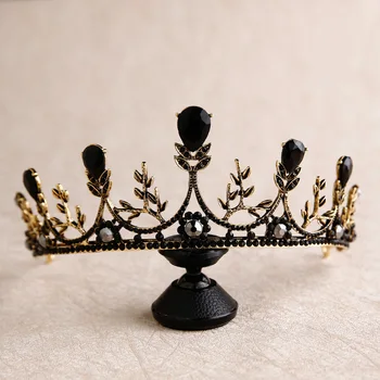 Black Crystal Crown Nuotakos Šukuosena Vestuvių rožančiai nuotakos plaukų Aksesuarai
