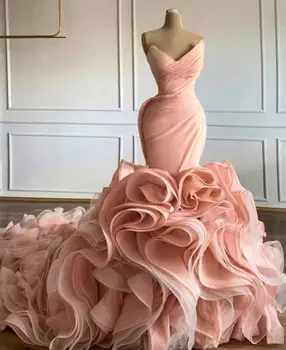 Blush Pink Undinė Vestuvių Suknelės 2021 Brangioji V Kaklo Pakopinis Sijonas Raukiniai Princesė Trimitas Vestidos De Novia Vestuvių Suknelės
