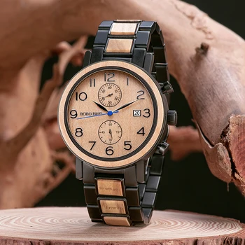 BOBO PAUKŠČIŲ Asmeninį Vyrai Žiūrėti Chronograph Nerūdijančio Plieno Prabangių Laikrodžių Geriausia Dovana Jam montre homme