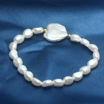 Cauuev Originali Natūralių Gėlavandenių Perlų Apyrankės moterims, 12-13mm Širdies formos perlas Didelis Mygtukas Baroko Perlų Papuošalai 2019