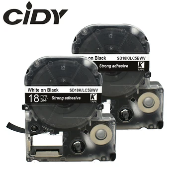 CIDY 2vnt Epson LC-5BWV SD18K SD18KW 18MM Baltas, juodas, suderinamas etiketės juostos Kingjim etiketės mašina LW-300 LW-400 SR150