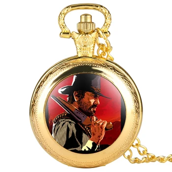 Cool Mados Red Dead Temą Kvarco Kišeninio Laikrodžio Vyrai Moterys Karoliai Pakabukas Grandinės Laikrodžiai Steampunk Laikrodis Dovana Reloj De Bolsillo