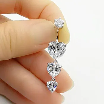 Crystal širdies bamba žiedas bambos auskarai papuošalai 925 sidabro moterų anti-alergijos