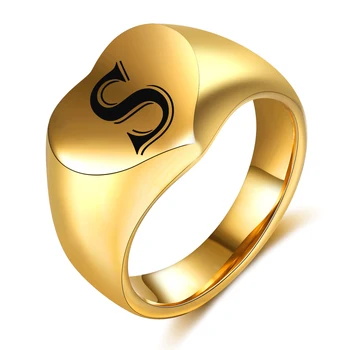 Didelis Aukso Pirminį Pavadinimą Abėcėlės Piršto Žiedai Širdies Nerūdijančio Plieno Unisex Asmeninį Papuošalai, Aksesuarai Žiedą, Moterims, Vyrams