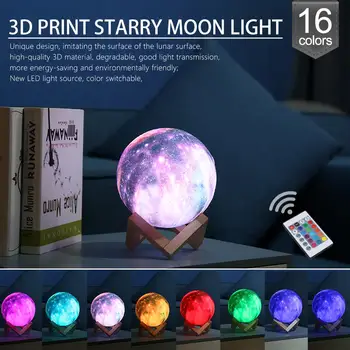 Dropship 3D Spausdinimo Star Mėnulio Lempos Spalvinga 16 Spalvų Kaita Touch Namų Dekoro Kūrybos Dovana Usb Led Nakties Šviesos Galaxy Lempos