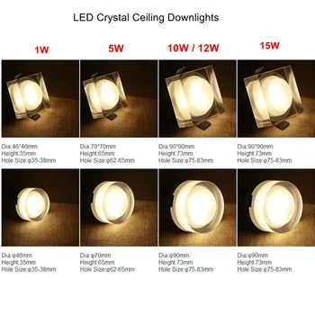 DVOLADOR Kvadratinių/Apvalus 12W/10W/5W LED Kristalų LED Downlight Lubų Vietoje Šviesos Šiltai balta/Balta Įleidžiamas LED Lempa Namų Dekoro