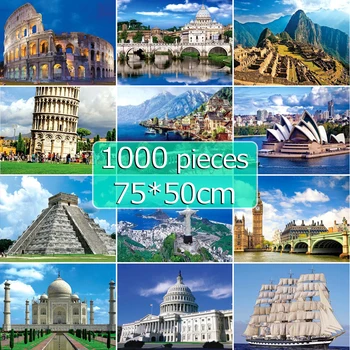 Dėlionės 75*50 cm Puzzle 1000 Vienetų visame pasaulyje Garsaus Kraštovaizdžio Modelis Suaugusiųjų Įspūdį Adulto Švietimo Žaislas Vaikams пазлы