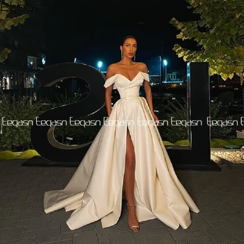 Eeqasn-line Promenadzie Suknelė 2021 M. Pavasarį Satino nuo peties V-Kaklo Aukštos Ritininės Ilgai Vakare Gown Oficialų Elegantiškas Vestidos De Gala