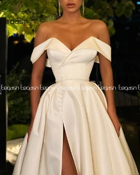 Eeqasn-line Promenadzie Suknelė 2021 M. Pavasarį Satino nuo peties V-Kaklo Aukštos Ritininės Ilgai Vakare Gown Oficialų Elegantiškas Vestidos De Gala