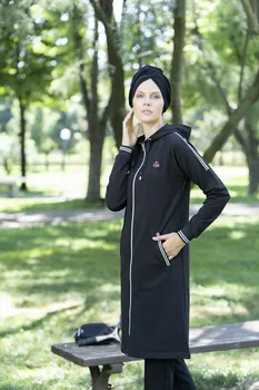 Eofashion Islamo Sportwear Ilgomis Rankovėmis Juoda Apranga Visiškai Padengta Sweatwear Hijab Ir Kelnės Platų Dydžio Asortimentą Musulmonų Moterims